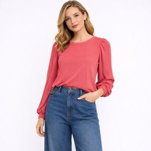 Marine Layer Lexi Rib Puff Long Sleeve Top size S Barbiecore Boho Soft Comfy